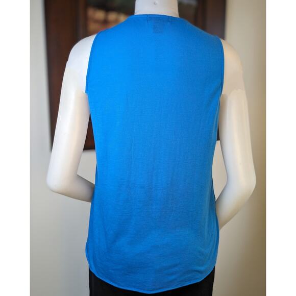 Kenneth Cole Reaction Tank Top Blouse Small Blue Dressy  Pleated Sheer Overlay - Picture 3 of 7